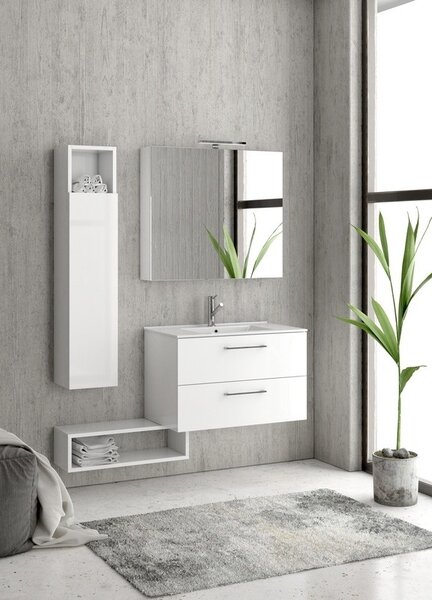 Kamalu composizione bagno sospesa 80cm: mobile, specchio contenitore colonna e pensile el-80a