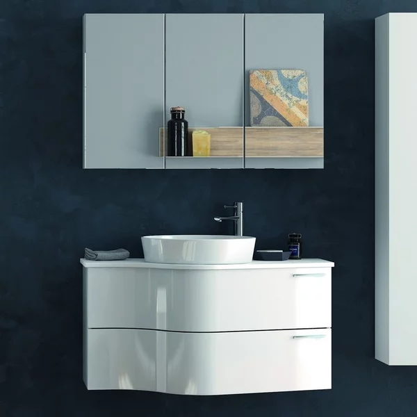 Composizione bagno sospesa 100cm: mobile ultramoderno e specchio contenitore FORM-100B - KAMALU