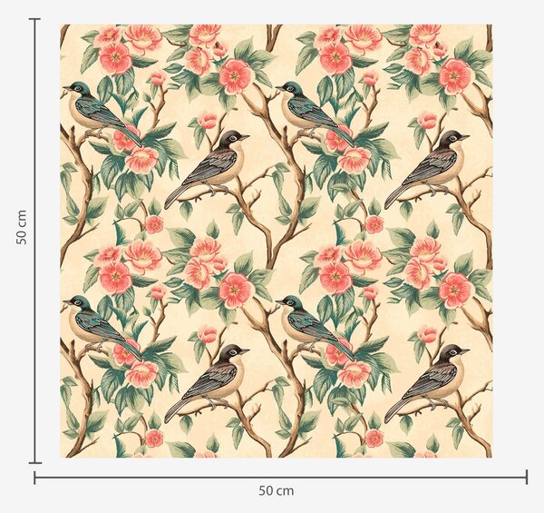 Carta da parati Piccoli uccelli su rami con fiori su sfondo chiaro, Parati classici in stile shabby chic, a00093 : Uwalls.it