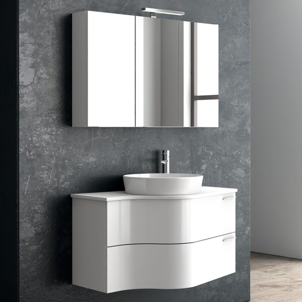 Kamalu composizione bagno sospesa 100cm: mobile ultramoderno e specchio contenitore form-100b