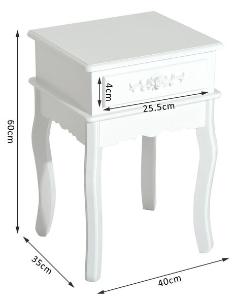 HomCom Comodino Moderno con Cassetto Mobiletto Multiuso Mobili Comodino classico in Legno Bianco|Aosom