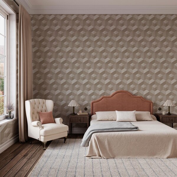 Carta da parati Esagoni nei colori beige, Parati classici in stile scandinavo, a00096 : Uwalls.it