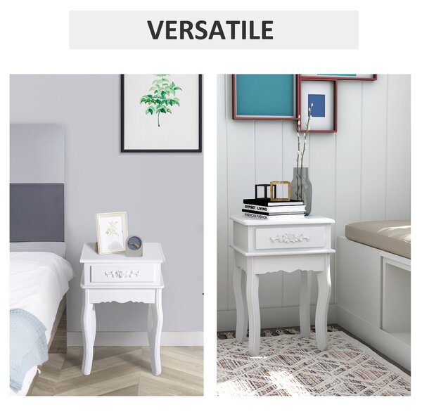 HomCom Comodino Moderno con Cassetto Mobiletto Multiuso Mobili Comodino classico in Legno Bianco|Aosom