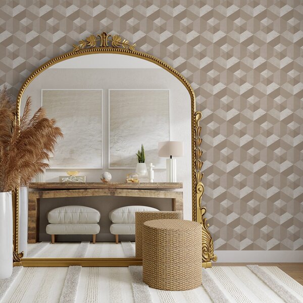 Carta da parati Esagoni nei colori beige, Parati classici in stile scandinavo, a00096 : Uwalls.it