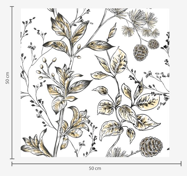 Carta da parati Rami con foglie gialle su sfondo bianco, Parati fiori e piante classici, a00098 : Uwalls.it