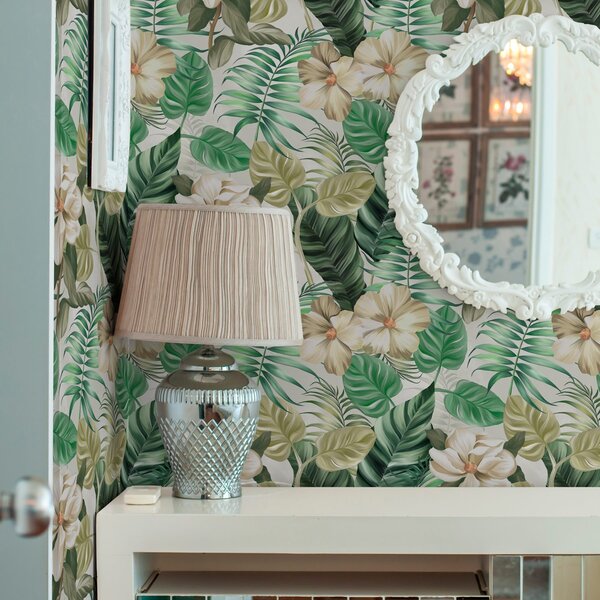 Carta da parati Composizione di fiori e foglie tropicali, Parati classici in stile shabby chic, a00099 : Uwalls.it
