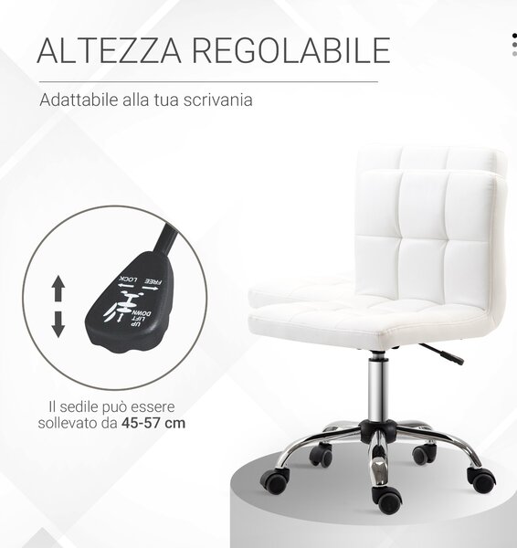 HOMCOM Sedia da Ufficio Girevole con Rotelle e Altezza Regolabile, Poltrona da Ufficio Imbottita Ergonomica in Pelle, 46×51×80-92cm|Aosom Italy