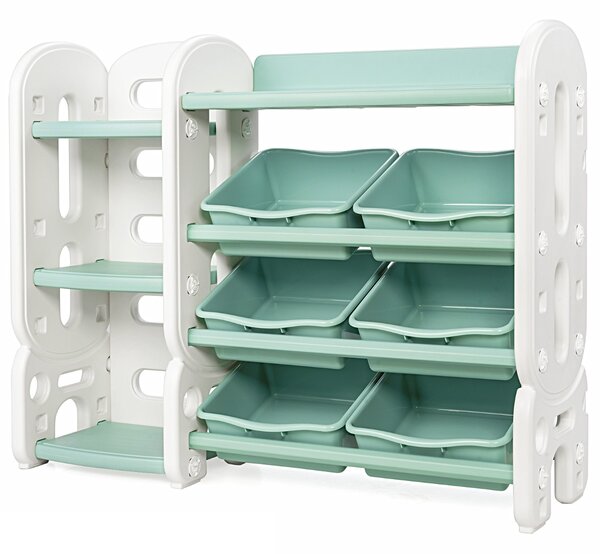Costway Organizer per giocattoli con scatole per bambini, Scaffale multilivello in plastica con libreria Verde