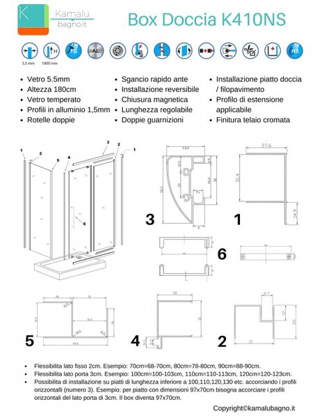 Box doccia angolo 100x70 vetro serigrafato apertura scorrevole K410NS - KAMALU