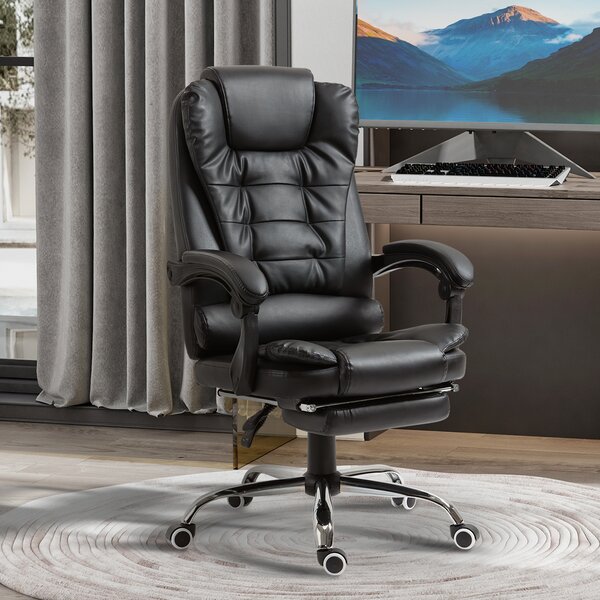 HOMCOM Sedia da Ufficio ad Altezza Regolabile con Schienale Reclinabile e Poggiapiedi, 64.5x69x117-127 cm, Nero|Aosom