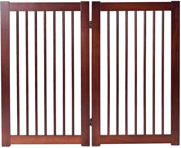 Costway Cancello di legno per animali domestici con 2 pannelli e piedini antiscivolo, Cancello pieghevole alto e sicuro