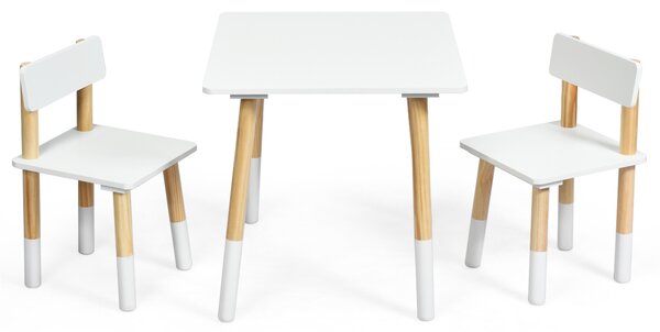 Costway Set tavolo e 2 sedie con gambe in legno di pino per bambini, Set tavolo attività per bambini Bianco