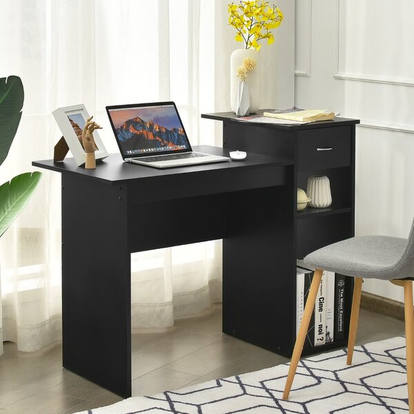 Costway Scrivania da computer con cassetto in legno Tavolo da ufficio 108x39,5x82cm Nero