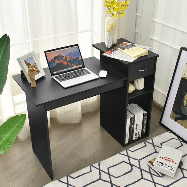 Costway Scrivania da computer con cassetto in legno Tavolo da ufficio 108x39,5x82cm Nero
