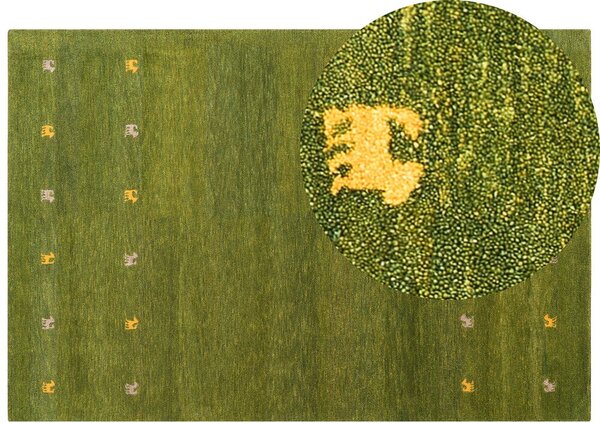 Tappeto Gabbeh di lana verde fatto a mano con motivo con animali 200 x 300 cm soggiorno camera da letto Beliani