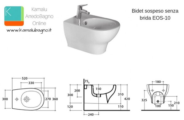 Kamalu sanitari sospesi senza brida sedile soft close eos-10