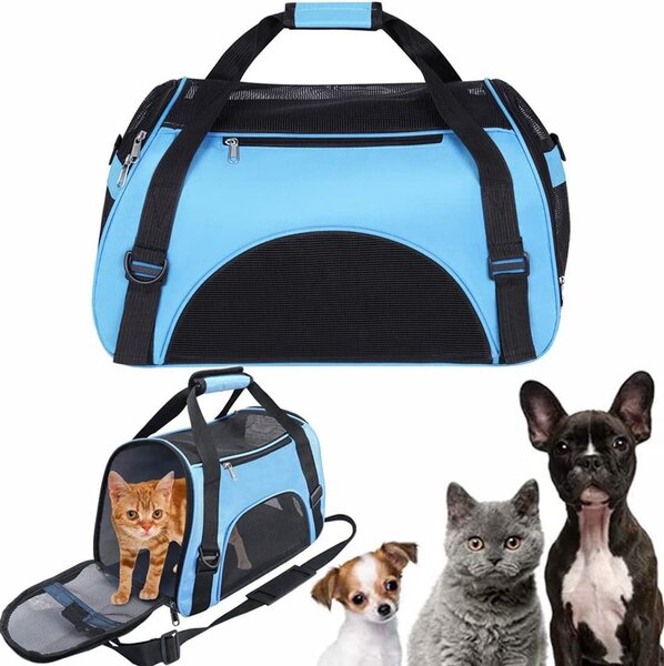 Elzusha - Borsa trasportino per cani e gatti - Impermeabile - Finestra in rete traspirante - Blu - Taglia L