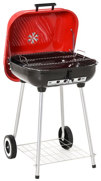 Outsunny Barbecue a Carbonella BBQ Grill con Coperchio e Ruote 46×52.5×76cm