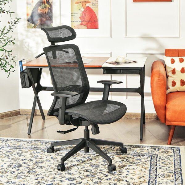 Costway Sedia ergonomica a rete da ufficio con schienale alto, Sedia girevole per computer con supporto lombare Nero