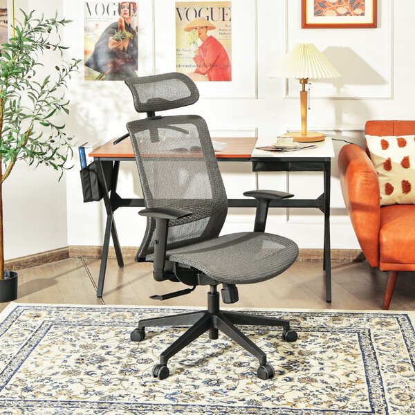 Costway Sedia ergonomica a rete da ufficio con schienale alto, Sedia girevole per computer con supporto lombare Grigio