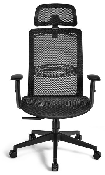 Costway Sedia ergonomica a rete da ufficio con schienale alto, Sedia girevole per computer con supporto lombare Nero