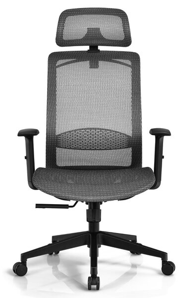 Costway Sedia ergonomica a rete da ufficio con schienale alto, Sedia girevole per computer con supporto lombare Grigio