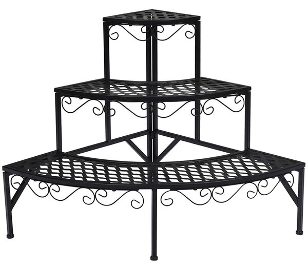 Costway Porta piante di metallo con 3 livelli per interno ed esterno, Scaffale per piante per giardino e balcone Nero