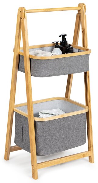 Costway Scaffale pieghevole di bambù con cesto della biancheria a forma di A, Organizer con 2 livelli e scompartimenti