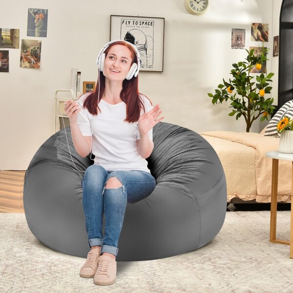 Costway Pouf a sacco con imbottitura indipendente, Pouf imbottito in spugna con fodera in microfibra rimovibile Grigio