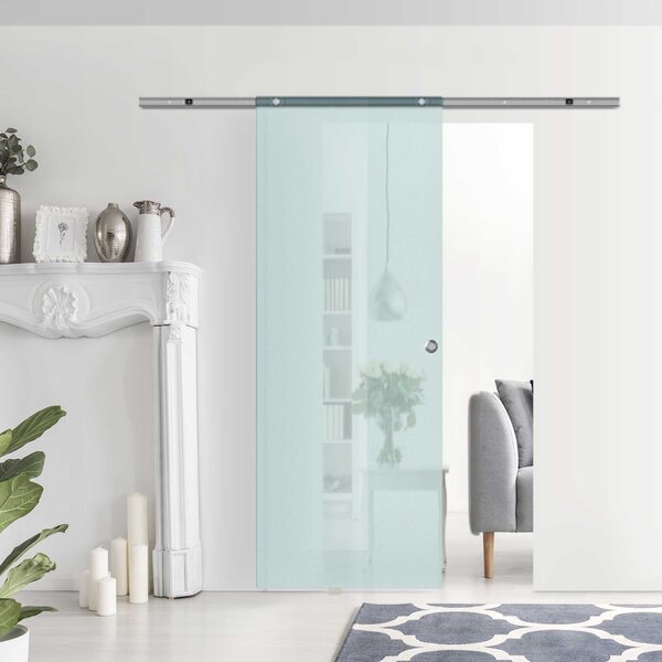 HOMCOM Porta Scorrevole in Vetro con Binario Silenzioso in Alluminio per Interni, 77.5×205×0.8 cm, Smerigliato | Aosom Italy