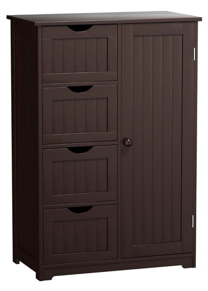 Costway Armadio di legno con 4 cassetti e mensola regolabile per corridoio e salone, Armadio del bagno multiuso Marrone