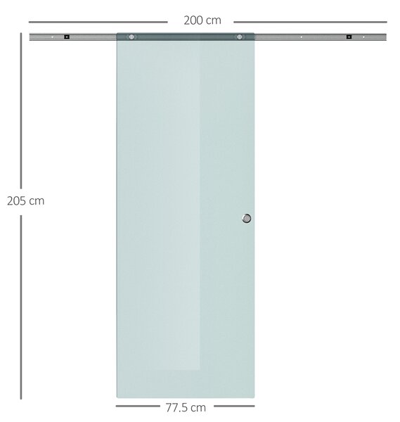 HOMCOM Porta Scorrevole in Vetro con Binario Silenzioso in Alluminio per Interni, 77.5×205×0.8 cm, Smerigliato | Aosom Italy