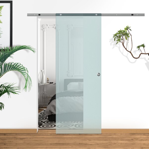 HOMCOM Porta Scorrevole in Vetro con Binario Silenzioso in Alluminio per Interni, 77.5×205×0.8 cm, Smerigliato | Aosom Italy