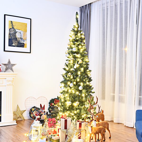 Costway Albero di Natale 225cm con 1085 rami, Abete artificiale illuminato con base solida di metallo e 150 luci LED
