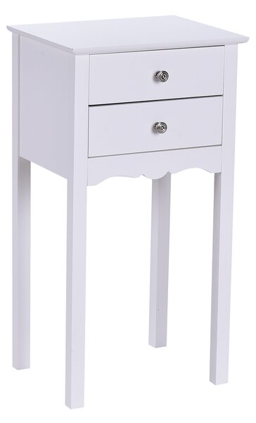 Costway Tavolino da salotto con 2 cassetti per camera da letto salone, Comodino con dispositivo antiribaltamento Bianco