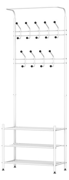 Appendiabiti Panchina per Ingresso con Scarpiera in Acciaio Bianco 67x30x185 cm