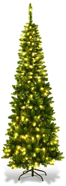 Costway Albero di Natale 225cm con 1085 rami, Abete artificiale illuminato con base solida di metallo e 150 luci LED