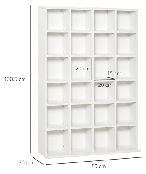 HOMCOM Mobile Libreria Porta CD e DVD con 24 Scomparti ad Altezza Regolabile, in Legno Composito Truciolato, 130.5x89x20cm, Bianco|Aosom Italy