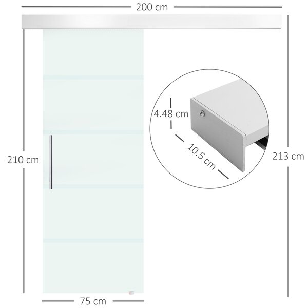 Homcom Porta Scorrevole in Vetro a Strisce Temperato di sicurezza Porte per Interni con Binario Silenzioso in Alluminio 75x210cm|Aosom