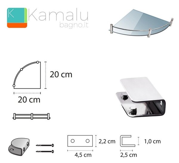 Mensola bagno semicircolare 20cm in vetro trasparente VITRO-50 - KAMALU