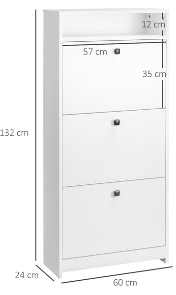 Homcom Scarpiera Salvaspazio 3 Scompartimenti per 18 Paia di Scarpe, Mobili Ingresso Portascarpe per Ingresso Stretto in Legno, Bianco
