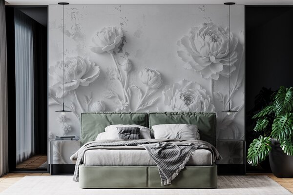Carta da parati Fiori su sfondo di cemento stile grunge, Carta da parati 3D, w03553v2 : Uwalls.it