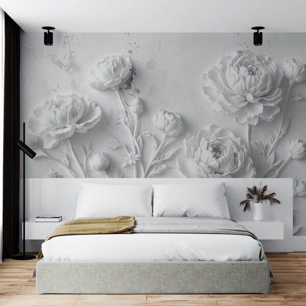 Carta da parati Fiori su sfondo di cemento stile grunge, Carta da parati 3D, w03553v2 : Uwalls.it