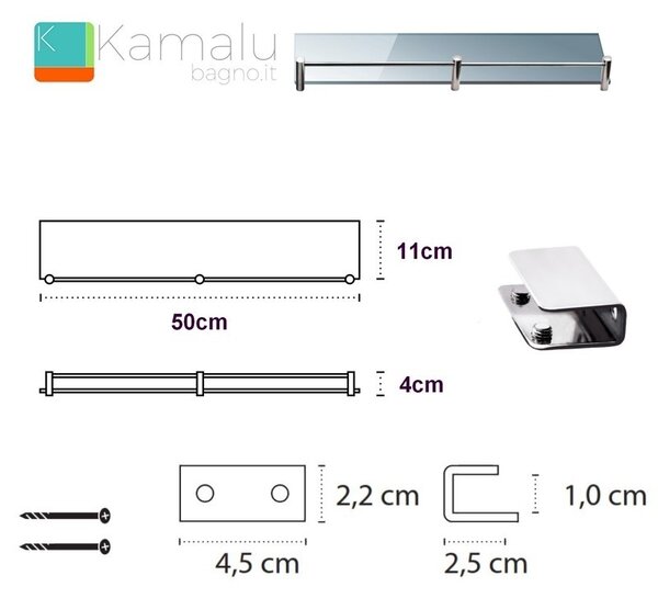 Pensile bagno in vetro 50cm VITRO-270 - KAMALU