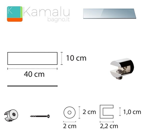 Mensola bagno in vetro temperato 40cm VITRO-110 - KAMALU