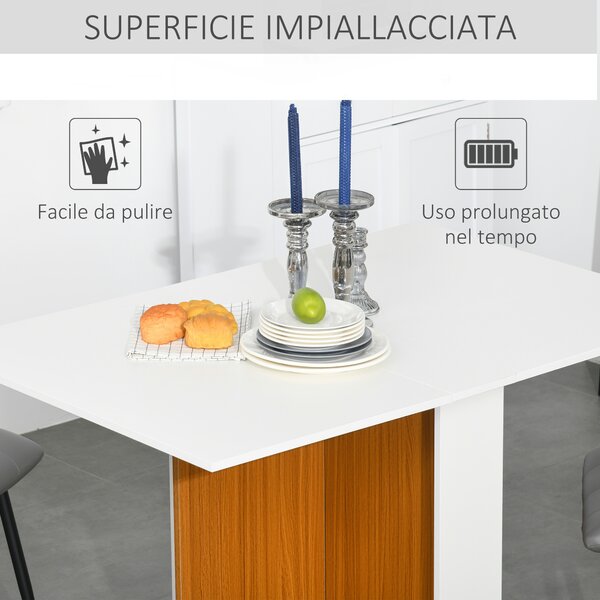 Homcom Tavolo Pieghevole da Pranzo con Ruote, Tavolino Pieghevole salvaspazio, Bianco e Legno, 120x80x73cm|Aosom