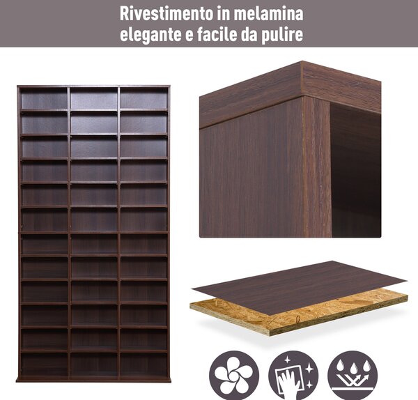 Homcom Libreria da Muro porta CD DVD in Legno,Mobile Soggiorno Regplabile con 36 scompartimenti, Marrone 195 × 102 × 23.5cm|Aosom