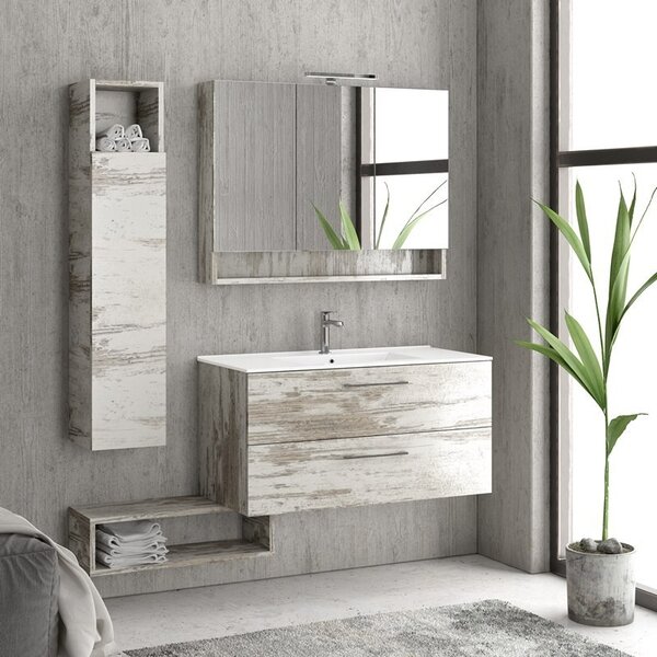 Mobile bagno sospeso da 100cm con lavabo incasso in ceramica EL-100B - KAMALU