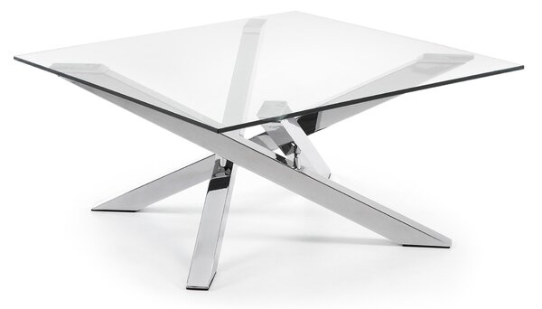 Tavolino Kamido 90 x 90 cm piano vetro gambe metallo