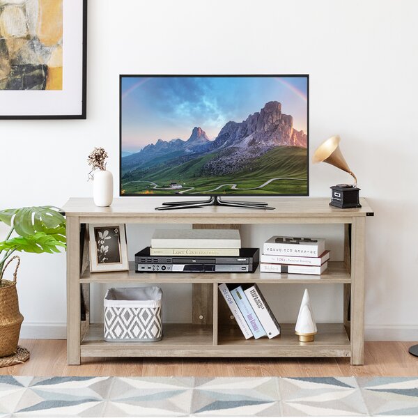 Costway Mobile TV 120cm con 3 livelli e mensole aperte, Mobile industriale con struttura a X per salone Grigio